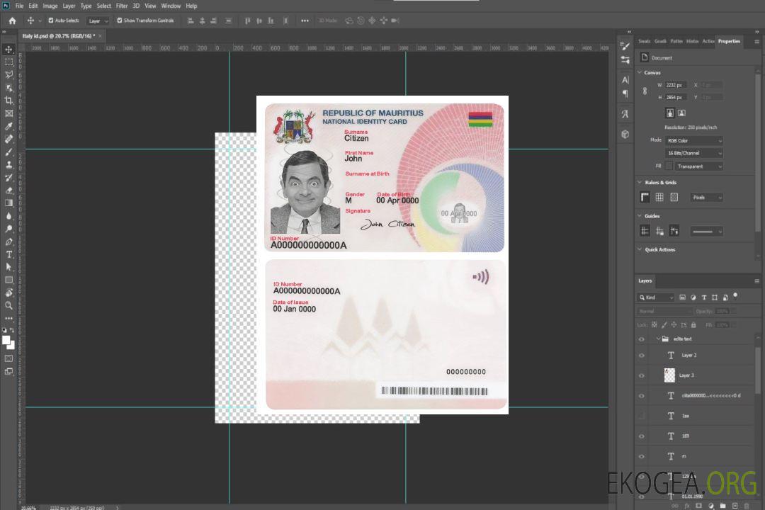 Carte d'identité de l'Île Maurice template Carte d'identité de l'Île Maurice template